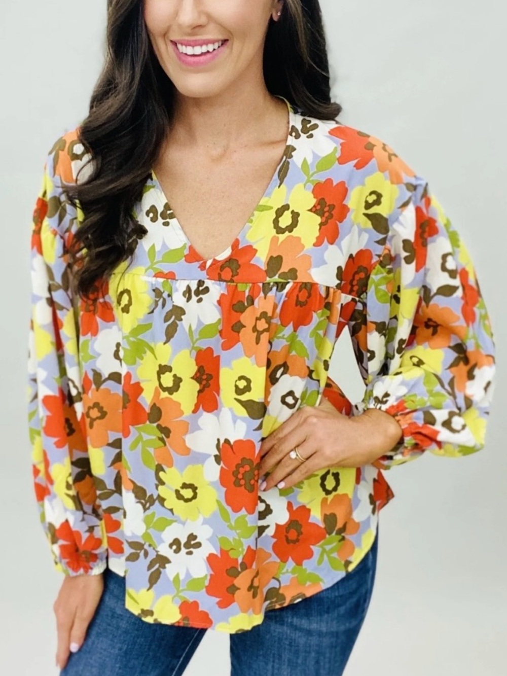 2X  V-Neck Floral Balloon Sleeve Blouse - Multi-Color NWT